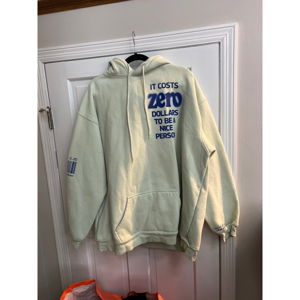 Mayfair Group "It Costs $0.00 To Be A Nice Person" hoodie in a light green L-xl